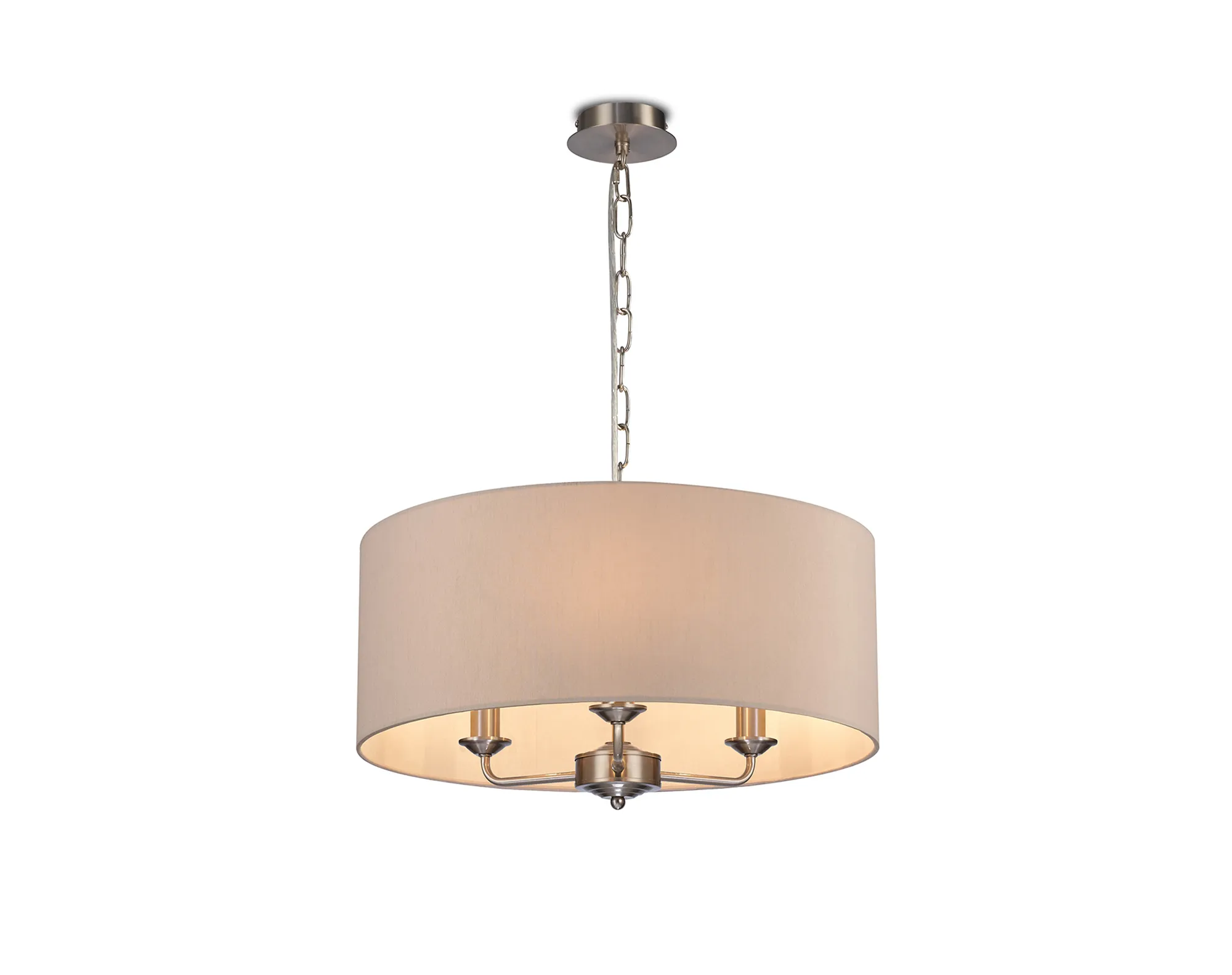 DK0076  Banyan 50cm 3 Light Pendant Satin Nickel; Nude Beige/Moonlight